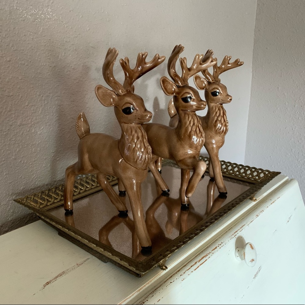 Set of 3 Vintage Ceramic Deer / Reindeer / Bucks